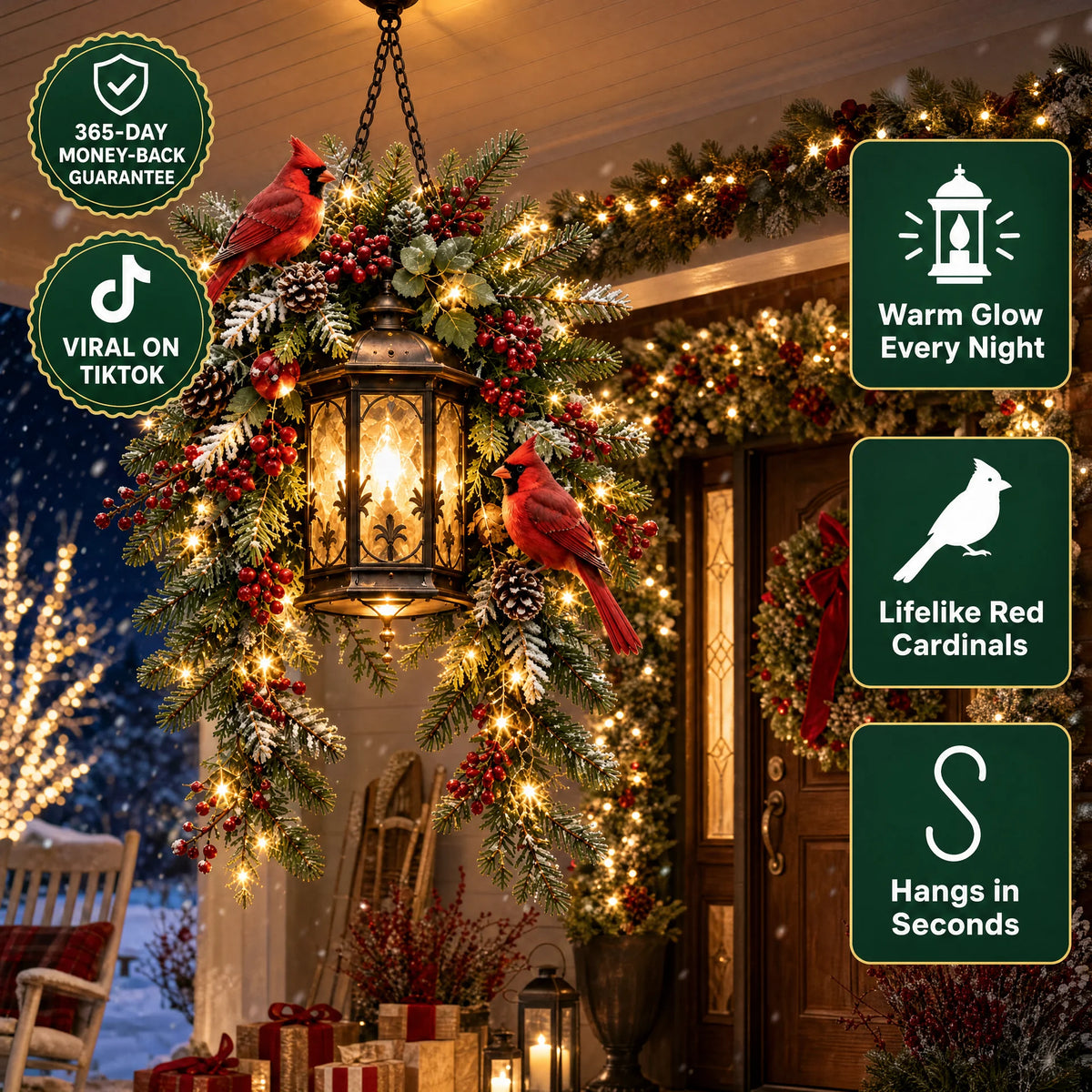 Pre-Lit Cardinal Evergreen Lantern