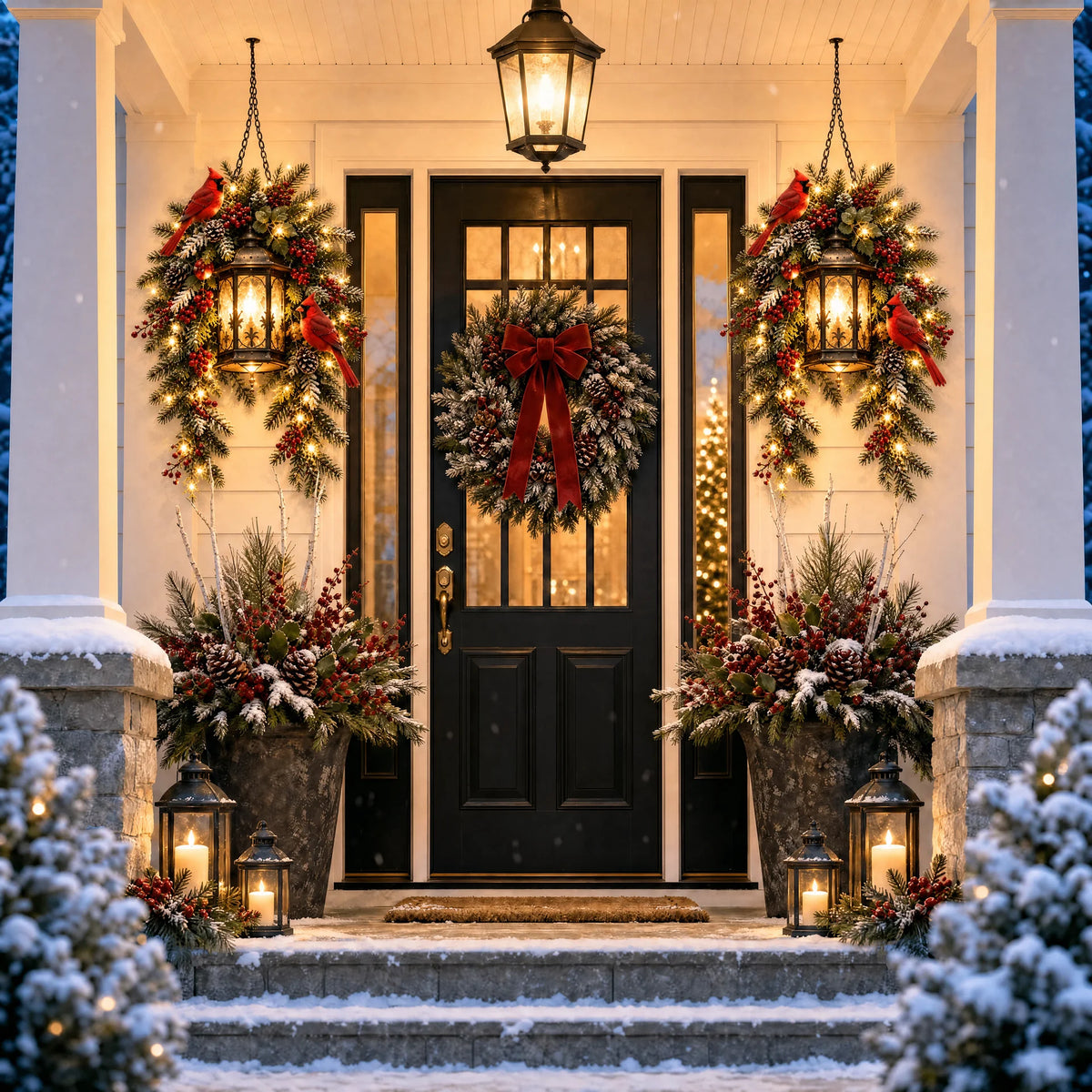 Pre-Lit Cardinal Evergreen Lantern