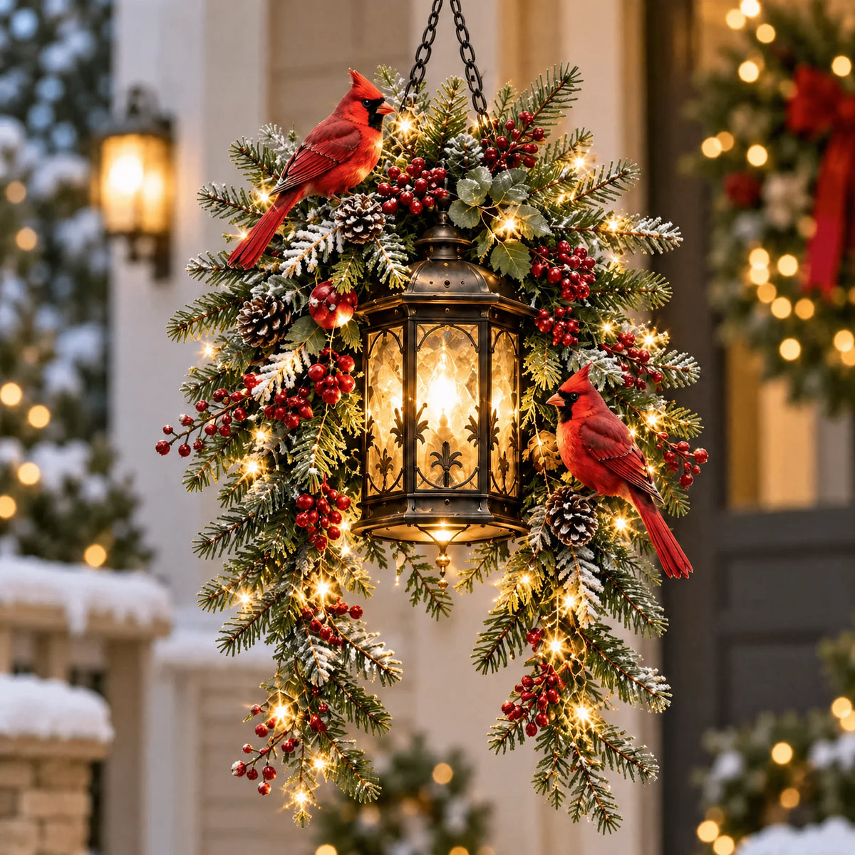 Pre-Lit Cardinal Evergreen Lantern